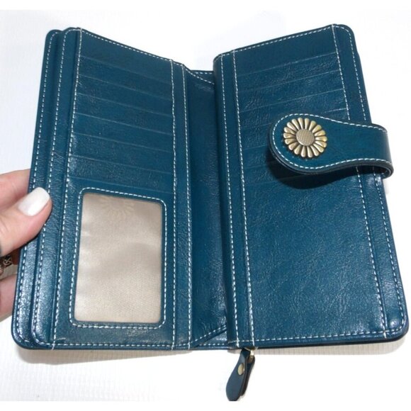 SENDEFN blue leather clutch style wallet wristlet 4 x 7.5 x 1.5" NEW, NO TAGS - Picture 4 of 6